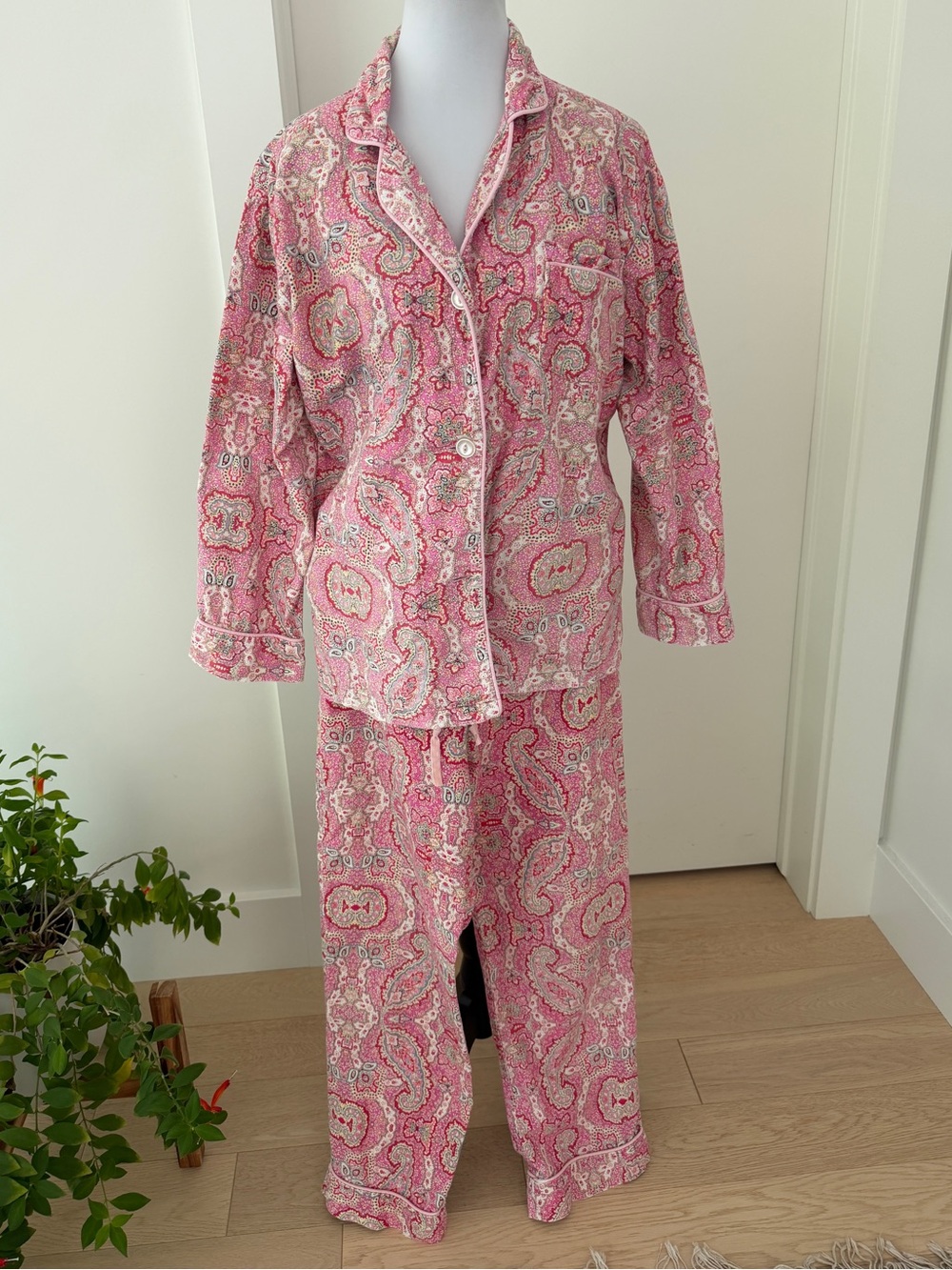 BEDHEAD Flannel Pajama Set Top & Pants Pink Paisley Cozy 100% Cotton Loungewear